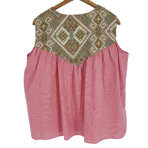 Coral Geo-Yoke Sleeveless Tie-Front Open Vest 2XL - Picture 3 of 8